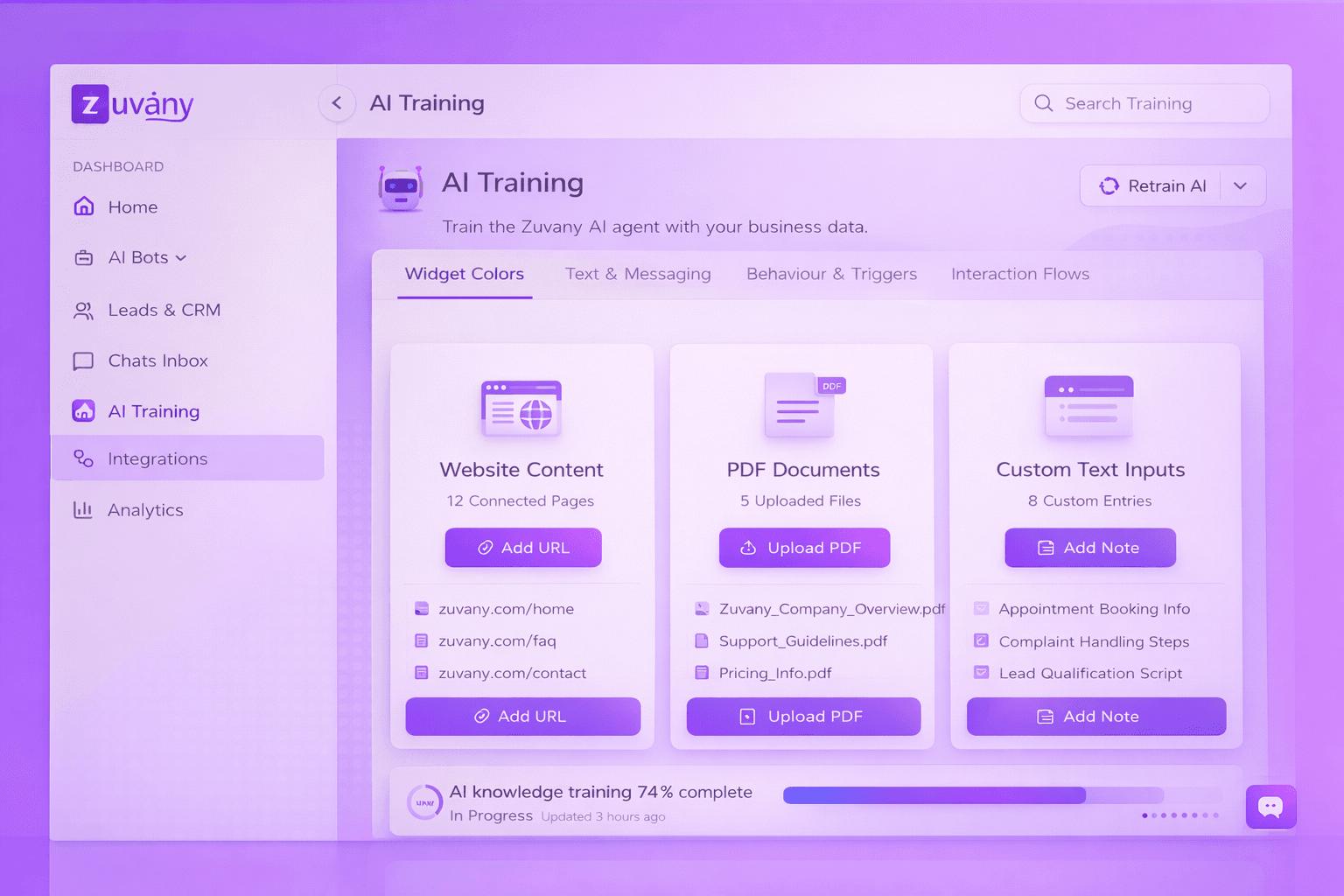Zuvany Dashboard Interface